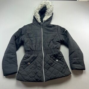 Protection System Puffer Jacket Girls 10-12 Black Faux Fur Hooded Full Zip Warm